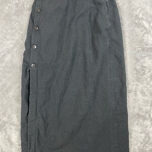 Madewell Linen Cotton Black Skirt Womens 4 Button Side Slit Pockets